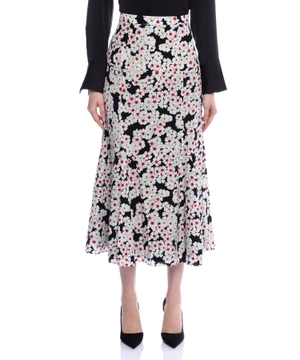 Floral-print silk midi skirt