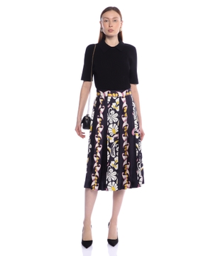 Printed pleated silk skirt