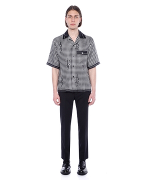 Houndstooth Bowling silk shirt with print