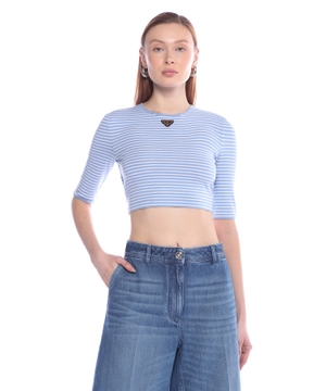 Logo detailed striped crop top