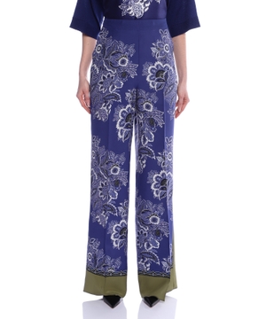 Floral-print silk trousers