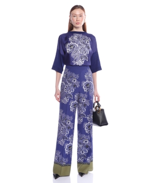 Floral-print silk trousers