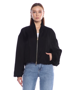 Cropped satin bomber jacket