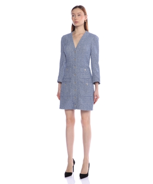 Tweed long-sleeve mini dress