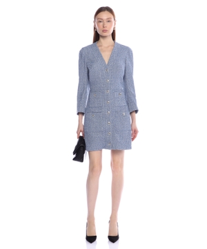 Tweed long-sleeve mini dress