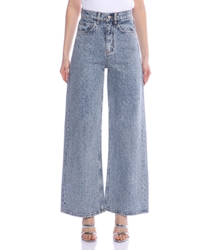Crystal-embellished wide-leg jeans