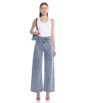 Crystal-embellished wide-leg jeans