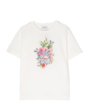 Floral-embroidered short sleeve T-shirt