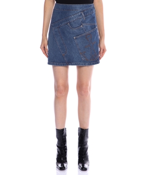 Logo embroidered mini denim skirt