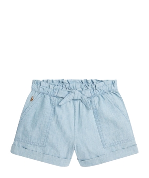 Elastic waist denim shorts