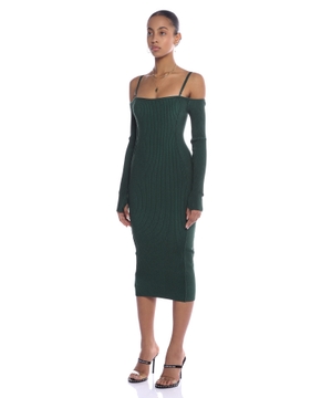 Ribbed midi dress with open shoulders