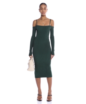 Ribbed midi dress with open shoulders