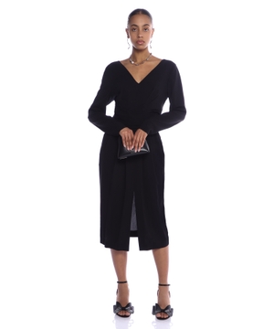 V-neck long-sleeve midi dress