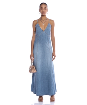 V-neck denim maxi dress