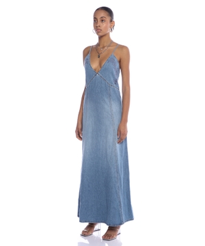 V-neck denim maxi dress