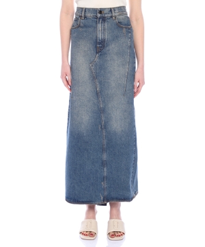 Flared denim midi skirt