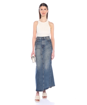 Flared denim midi skirt