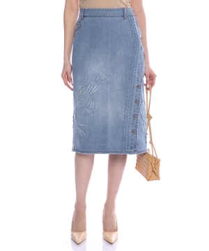 Embroidered midi denim skirt