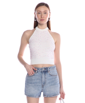 Bead-embellished knit top