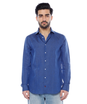 Long sleeve linen shirt with classic collar