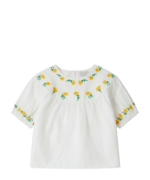 Short sleeve blouse with floral embroidery