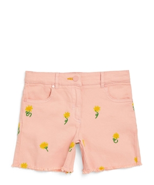 Floral embroidery jeans shorts