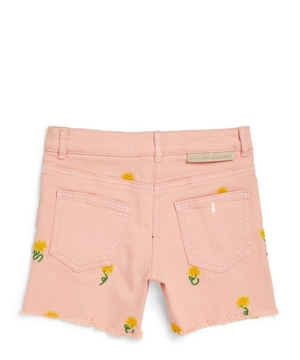 Floral embroidery jeans shorts