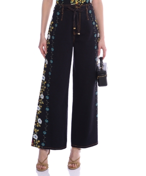 Floral-print wide-leg jeans