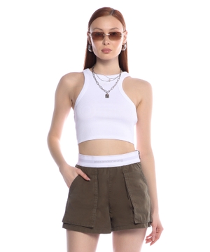 Logo embroidered ribbed crop top