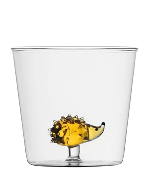 Glass with a hedgehog figurine