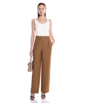 Elastic-waist wide-leg pants