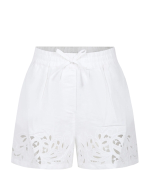 Embroidered elastic-waist shorts