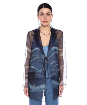 Abstract printed semi-sheer blouse