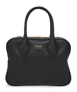 Leather handbag with logo lettering