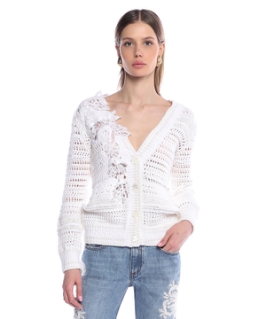 Knitted cardigan with lace trim