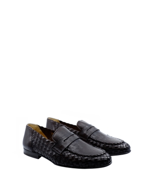 Woven design leather loafers