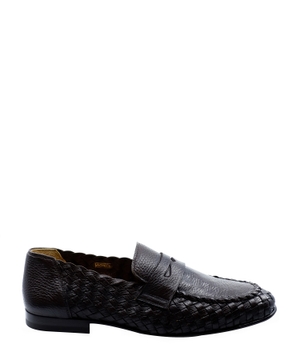 Woven design leather loafers