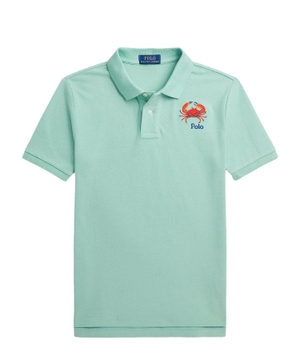 Polo with button collar and embroidery detail