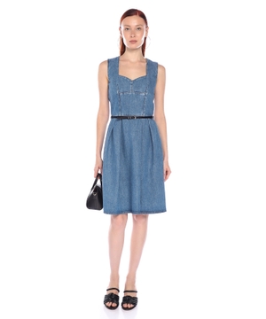 Sleeveless belted denim dress