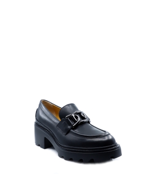 Leather loafers with metal buckle