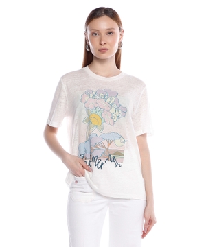 Printed linen T-shirt