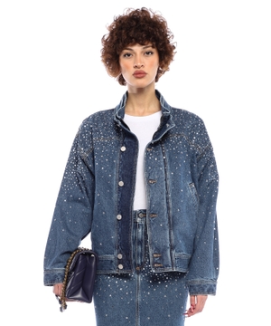 Kristallarla denim bomber gödəkçə