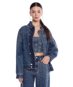 Kristallarla denim bomber gödəkçə