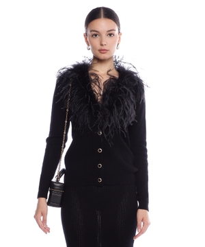 Wool cardigan with feathers