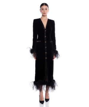 Velvet dress with feathers