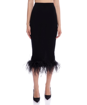 Wool midi skirt with feathers