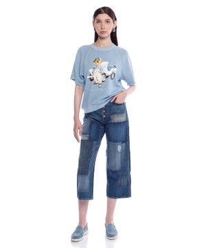 Cropped jeans with patches