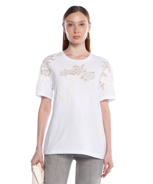 Cotton T-shirt with lace trim