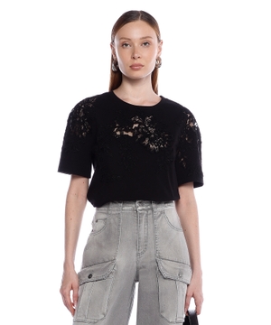 Cotton T-shirt with lace trim