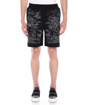 Elastic waist shorts with print